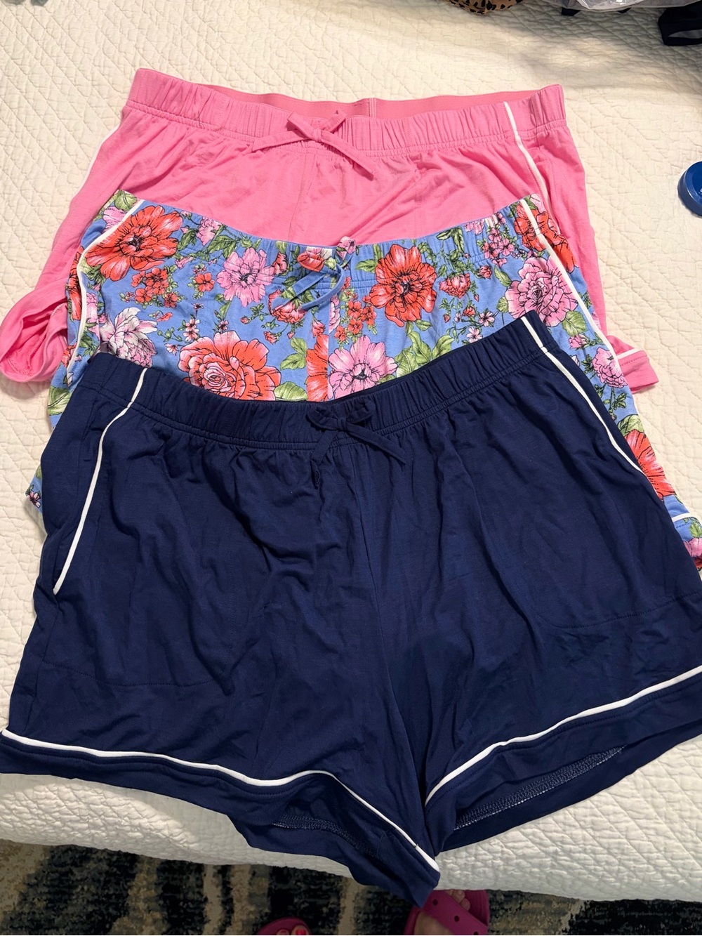 3 Room Service -Women's Navy, Floral, and Pink Lounge/ PJ Shorts - Large